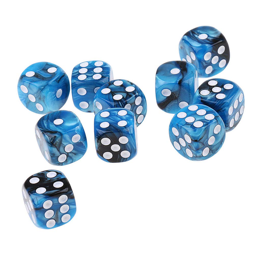 10PCS Polyhedral Dice D6 Dice 16mm Acrylic Dice Game Dice for RPG MTG DND Dice Table Games (Blue Black)