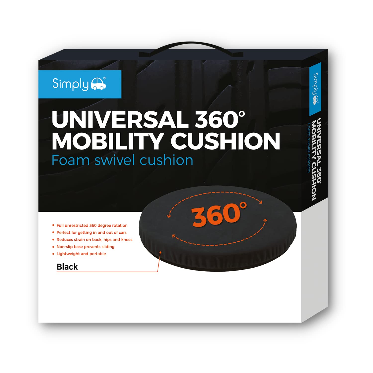 Simply SSC001 Universal 360 Degree Rotating Car Chair Foam Swivel Seat Cushion, Black