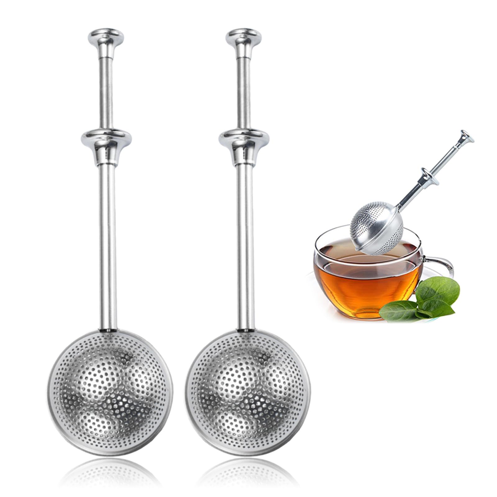 DMFSHI Tea Strainer, Tea Filter, 2 PCS Tea Infuser Spring, Stainless Steel Tea strainers, snap Ball Tea Infuser with Handle for Loose Leaf Tea and mulling Spices
