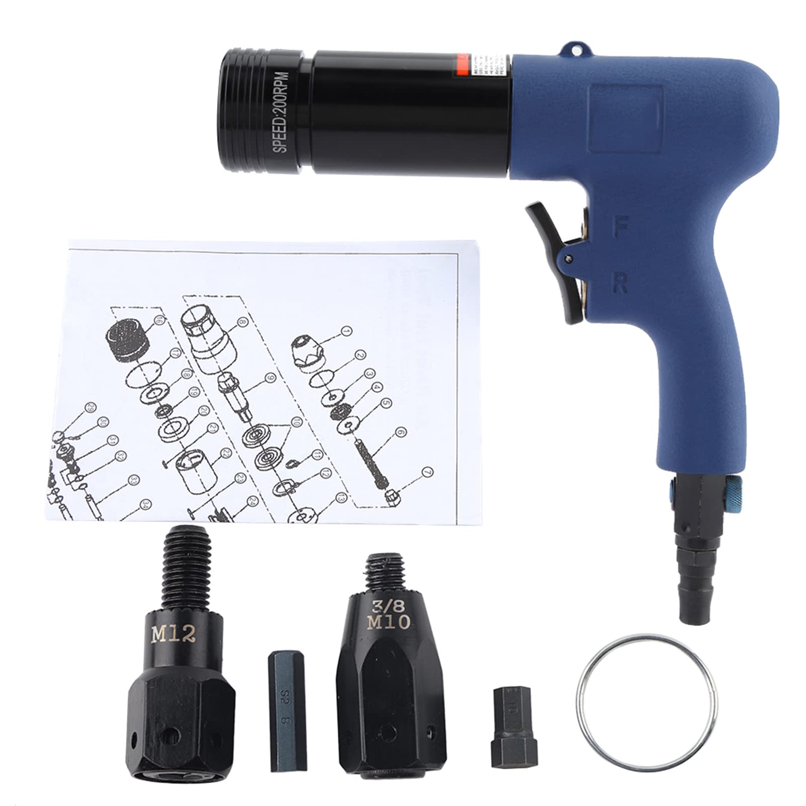 Pneumatic Rivet Gun, M10-M12 Air Rivet Nut Tool with 90PSI Working Pressure and Quick-Change Chuck, Riveting Tool for Metal Fabrication Automotive Repair and Industrial Assembly Applications