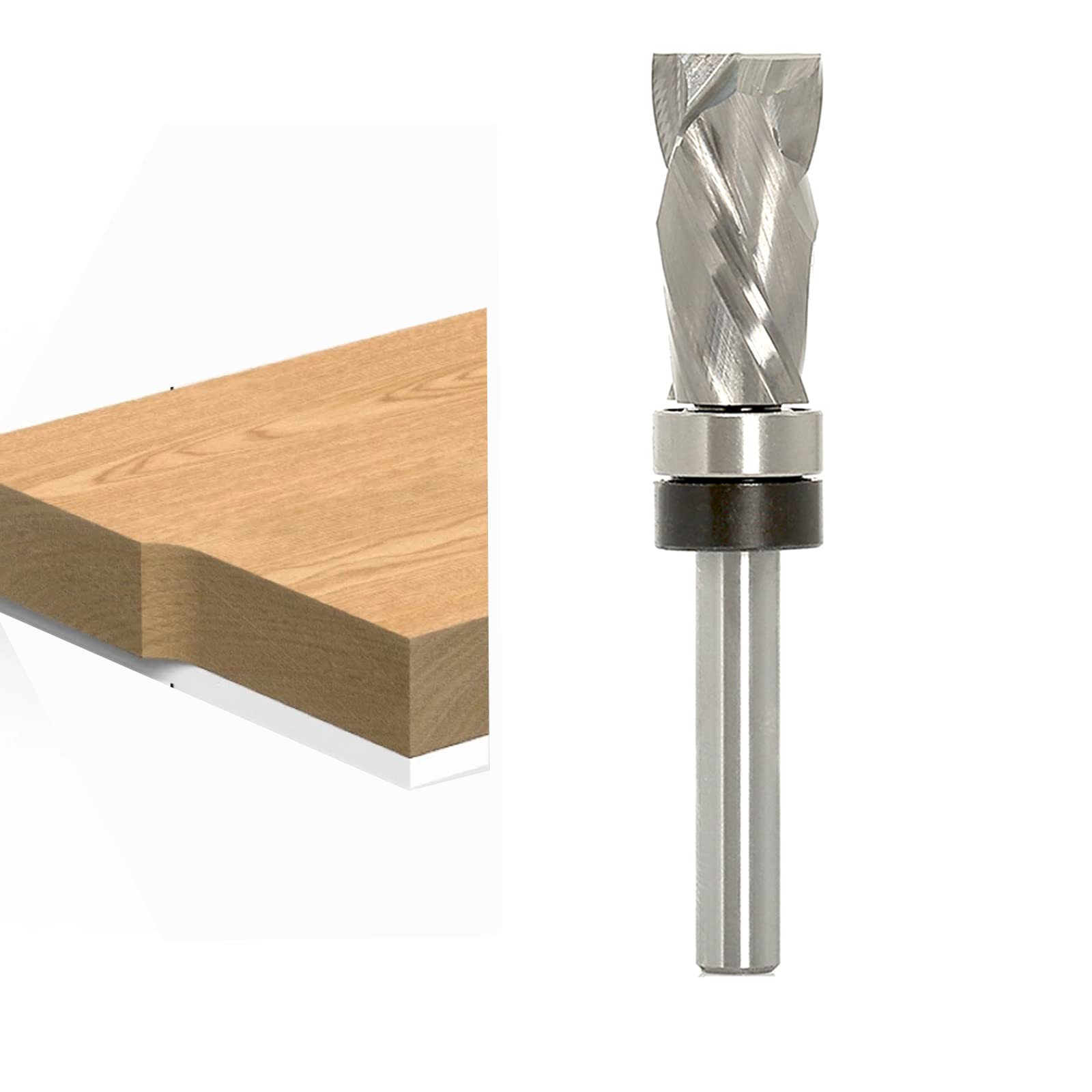 Sinoprotools Solid Carbide Compression Flush Trim Router Bit, 1/4 Inch Shank Top Bearing Spiral Pattern/Plunge Flush Trim Router Bits for Wood Flush Trimming,Up-Down Cut 1/4"X1/2"X1"X2-3/4"(1 Bits) — image 1