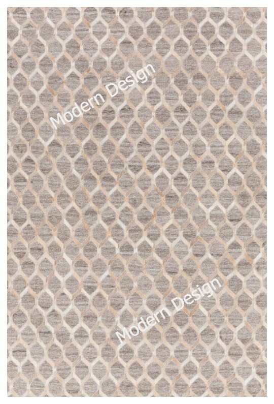 Modern Design Patchwork Cowhide Area Rug, Natural Leather & Jacquard Hair on Hide Carpet, Geometric Pattern (Beige/Ivory/Grey-24, 2x3) at Amazon