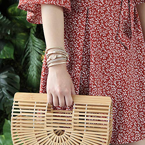 FANCY SHINY Gold 2 Wrap Bracelet Boho Jewelry Cuff Bracelet Crystal Bead Bracelet Rhinestone Handmade Bangle Braided Magnetic Clasp Bracelet Multi Strand Bracelet for Women Girl Men