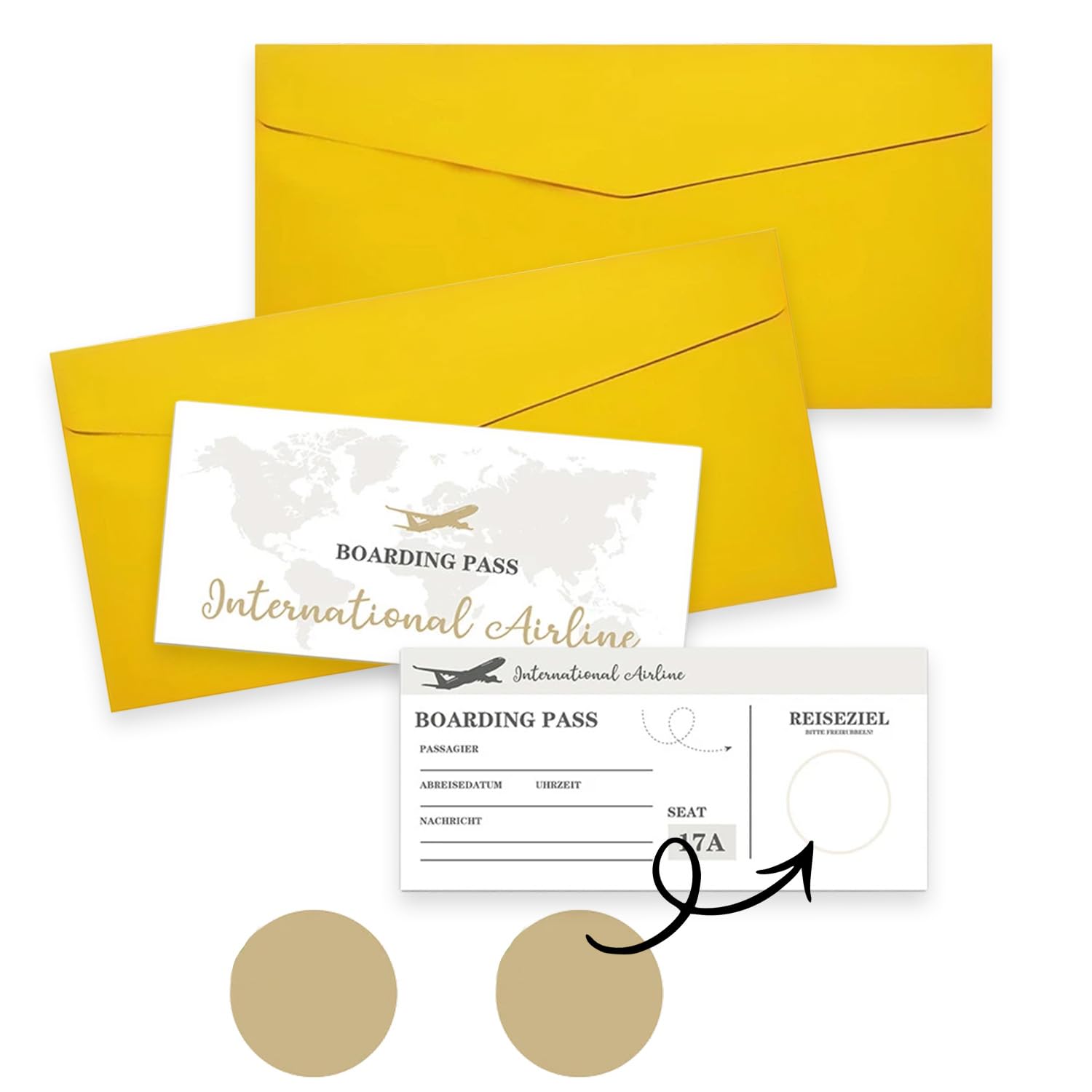 Cipszoely Golden Travel Ticket, Scratch Card Reveal Holiday Surprise Travel, 2 pcs Scratch Off Cards with Envelopes, We Are Going On Holiday Scratch Card Travel Ideas Revel Holiday Gifts for Women