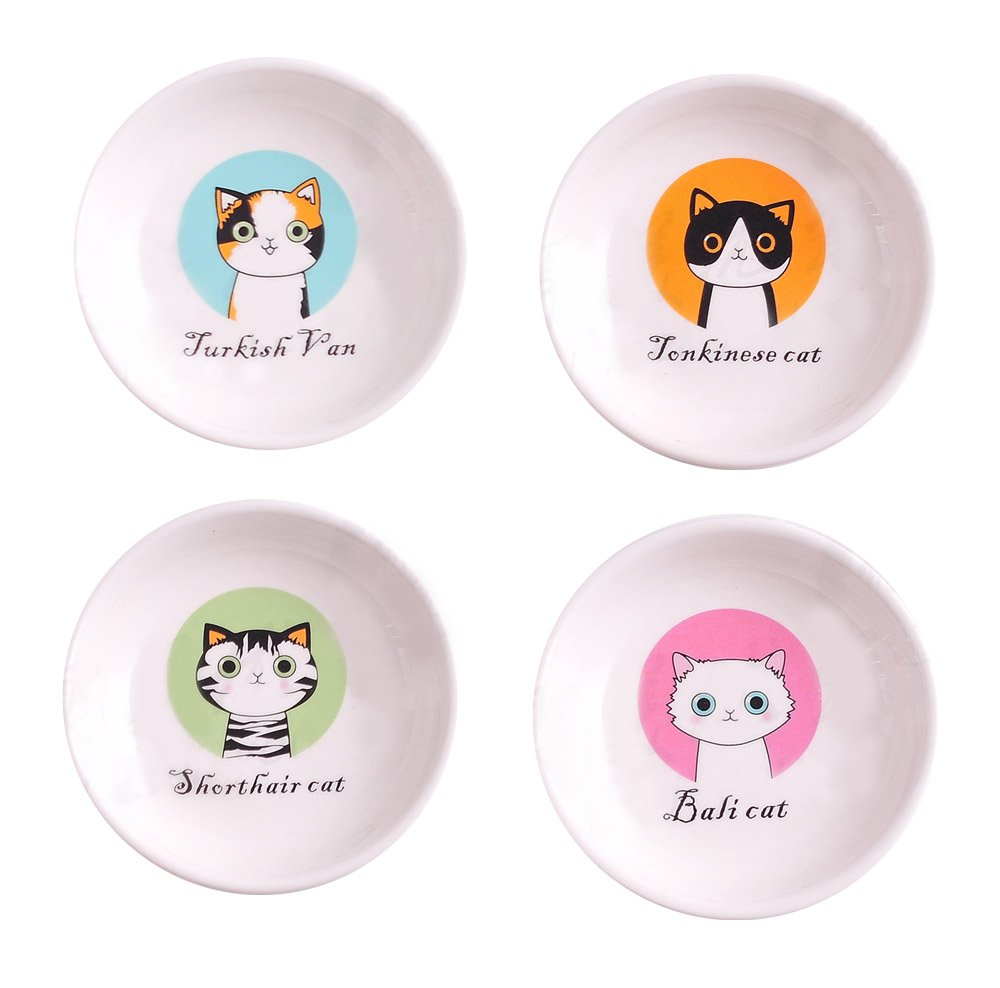 MISS TUTU 4pcs Ceramics Cat Dinner Plate Seasoning Dishes Sushi Dipping Bowl Appetizer Plate Dessert Plate,Home Decoration