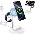 Aeinidi 3 in 1 Wireless Charging Station for Multiple Devices Apple, 15W Fast Magnetic Mag-Safe Charger Stand for iPhone 16 15 14 13 12 Pro Max Plus Mini Apple Watch AirPods Pro 4 3 2, White