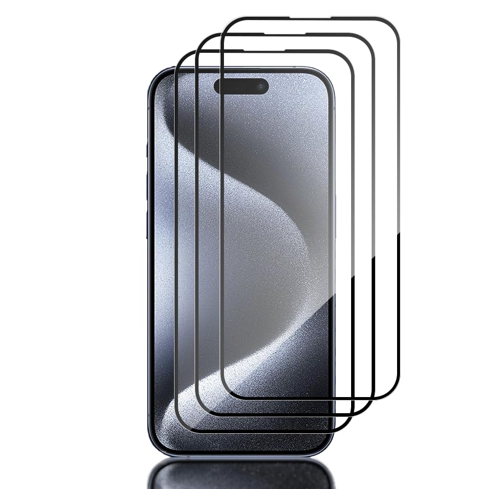 Tzstz Pack of 3 Screen Protectors for iPhone 15 Pro, 9H Hardness, Anti-Scratch, iPhone 15 Pro Tempered Glass Screen Protector