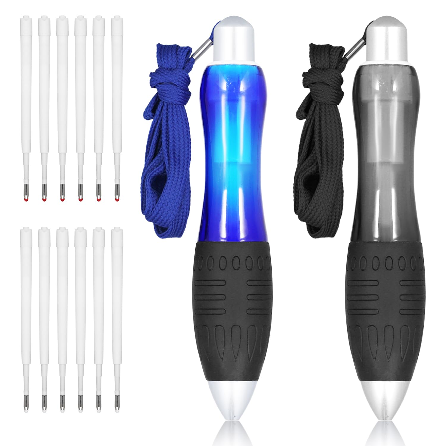 NQEUEPN 2pcs Big Fat Pens with 12 Refills, Heavy Weighted Pens Large Wide Grip Aids Writing for Elderly Hand Tremors Weak Hand(Black, Blue)