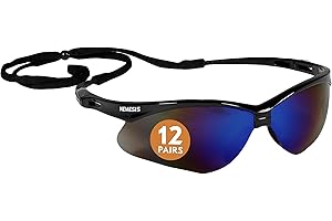 KleenGuard™ V30 Nemesis™ Safety Glasses (14481), Blue Lenses with Mirror coating, Black Frame, Unisex Eyewear for Men and Women (12 Pairs/Case)