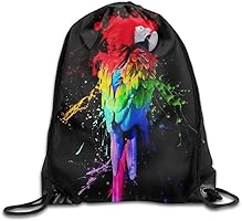MCWO GRAY Pigment Parrot Drawstring Bag Backpack Draw Cord Bag Sackpack Sport Bag Gym Bag Large Lightweight Gym For Men And Women Hiking Swimming Yoga
