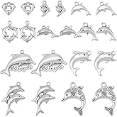BEAMARKER 40Pcs 10 Styles Antique Silver Dolphin Charms Tibetan Style Alloy Ocean Fish Pendants Sea Animals Dangle Pendants for DIY Necklace Bracelet Earring Craft Jewelry Making Keychain