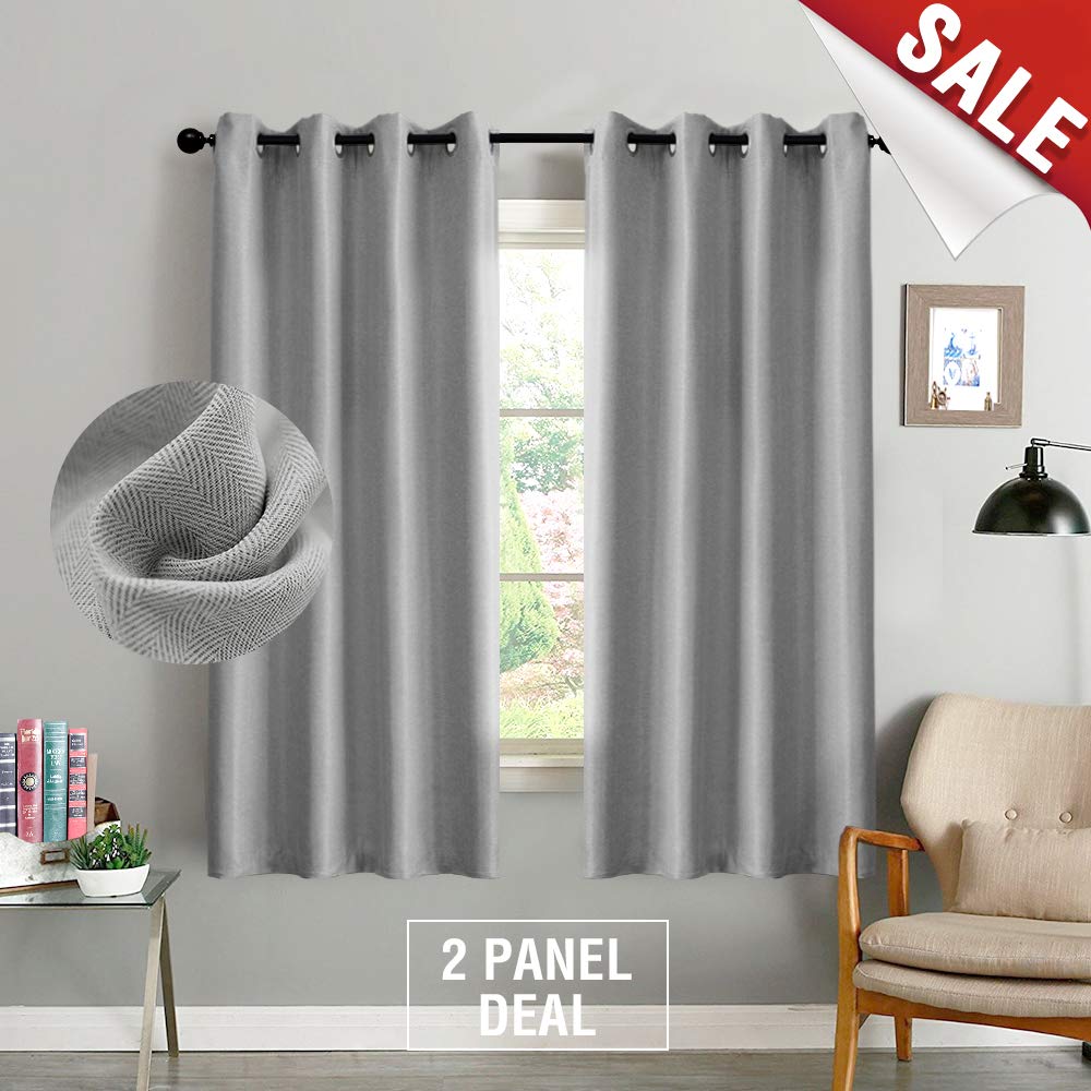 One Pair Textured Curtains 54 Inch Grey Twill Curtains Room Darkening Window Curtains for Bedroom Living Room or Kitchen