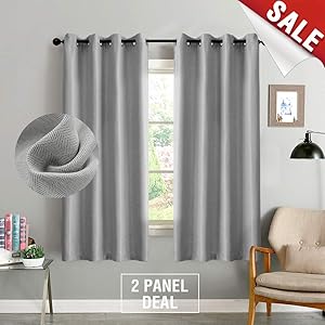 One Pair Textured Curtains 54 Inch Grey Twill Curtains Room Darkening Window Curtains for Bedroom Living Room or Kitchen