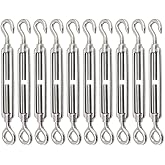 Turnbuckle Lsqurel 10PCS 304 Stainless Steel Turnbuckle Hook and Eye Heavy Duty M4 M6 M8 M10 Tensioner Adjustable Shade Sail Hardware for Tightening up Metal Cable Wire 5/32 1/4 5/16 3/8