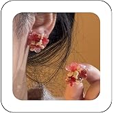 Iaceble Vintage Cluster Flower Stud Earrings Red Flower Earrings Acrylic Floral Earrings Cherry Blossoms Earrings Floral Stud Earrings Jewelry for Women