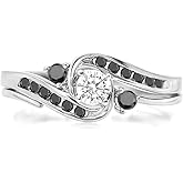 Dazzlingrock Collection 0.50 Ctw 10k Round Black & White Diamond Womens Engagement Ring Band Set, Solid White Gold