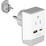 Germany France Travel Plug Adapter, QC 3.0 & PD by Ceptics, Safe Dual USB & USB-C - 2 USA Socket Compact & Powerful - Use in