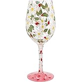 Enesco Lolita Ladybird Daisies Floral Hand-Painted Artisan Wine Glass, 15 Ounce, Multicolor