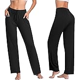 Jorlyen Women's Yoga Pants Long Modal Comfy Drawstring Trousers Loose Straight-Leg for Yoga Running Sporting with Pockets