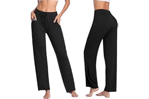Jorlyen Women's Yoga Pants Long Modal Comfy Drawstring Trousers Loose Straight-Leg for Yoga Running Sporting with Pockets