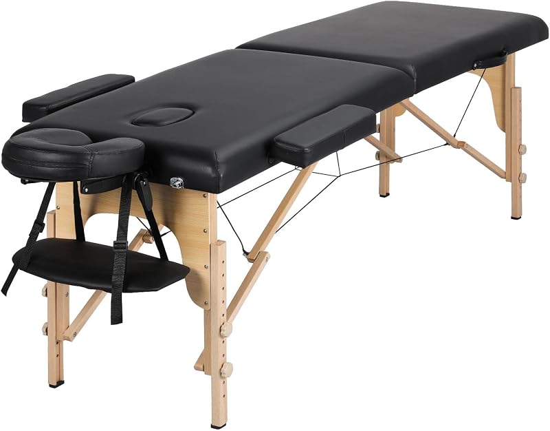 Yaheetech Portable Folding Massage Table 60cm Black Adjustable Height