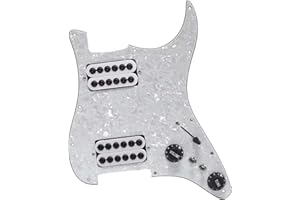 MAXCHEER 11-Hole 3-Ply HH Prewired Loaded Pickguard,Two Humbucker Coil Spliting Pickguard HH Guitar Pickguard Electric Guitar Pickguard Two Humbucker Loaded Prewired Scratchplate (Pearl White, HH)