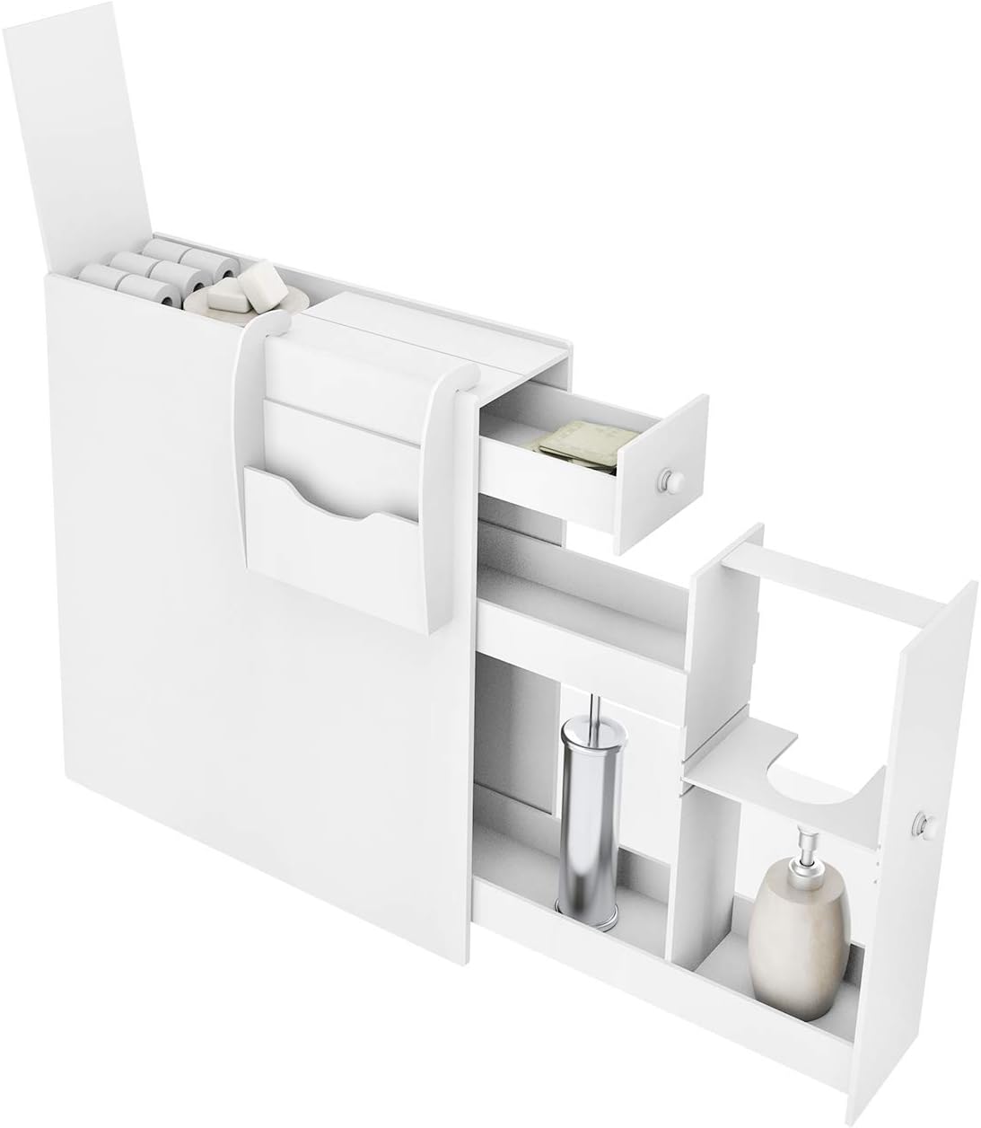 Ire Inevent Bathroom Cabinet Slim Wooden Bathroom Storage Cabinet Bathroom Floor Storage Cabinet With Toilet Tissue Magazine Shelf Holder 2 Slide Out Drawers For Home Bathroom Living Room White Amazon Co Uk Kitchen Home