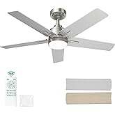 YUHAO 48 Inch Brushed Nickel Ceiling Fan with Light and Remote Control.Noiseless,Dimmable, 3CCT,6 Speeds Reversible, Modern DC Ceiling Fans for Indoor or Covered Outdoor Use,ETL Listed