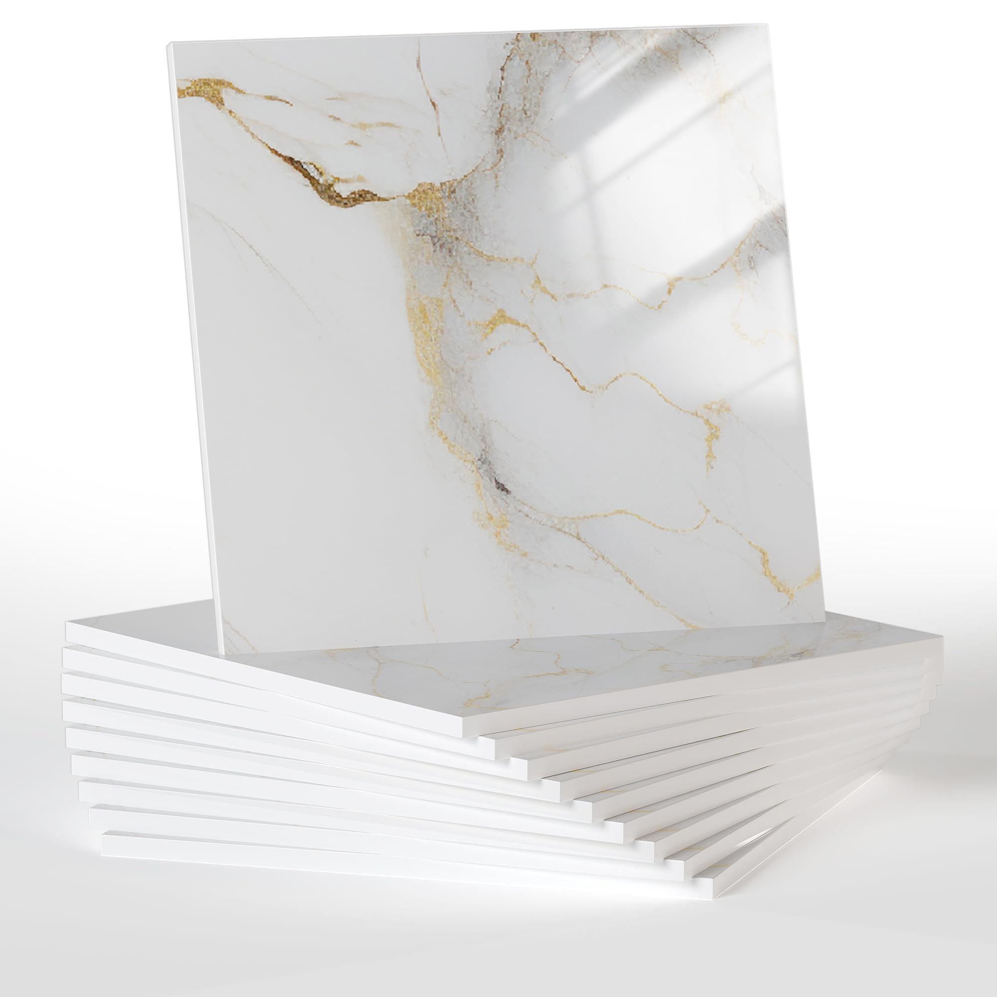 Photo 1 of 10pcs Marble Peel and Stick Backsplash Waterproof Wall Panels, Self Adhesive Marble Foam Tile, 11.8"x11.8" PVC Wall Panels for Bathroom, Kitchen, Living Room and Laundry Room