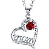 UEUC I LOVE YOU Mom Birth Stones Necklace, Silver Love Heart Pendant Necklace for Mom, Necklace Gift for Mother with 18''+2'' Chain