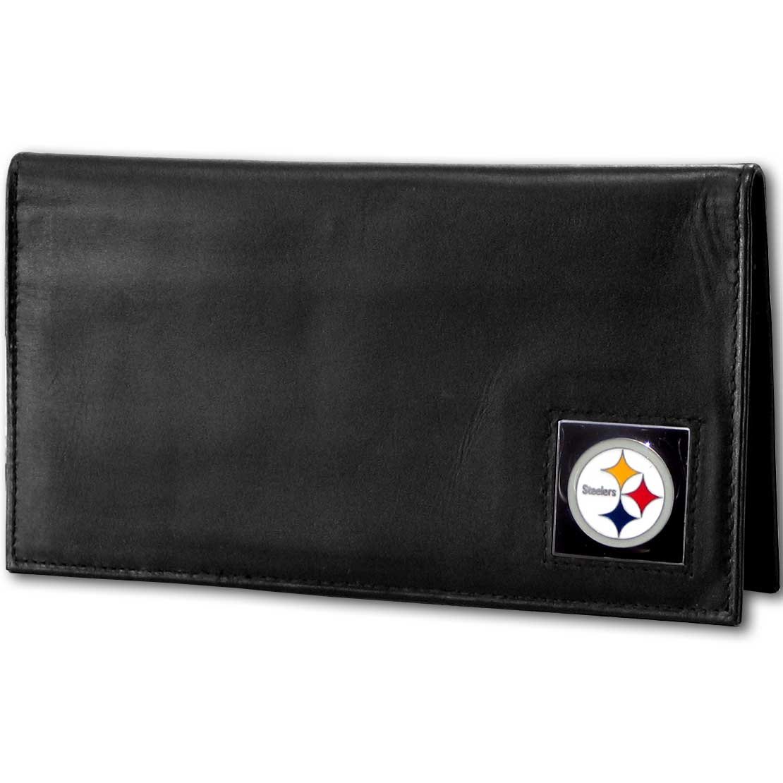 Siskiyou Sports NFL Fan Shop Pittsburgh Steelers Deluxe Leather Checkbook Cover One Size Black