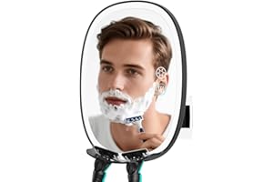 COSMIRROR Heated Shower Mirror Fogless for Shaving, Lighted Shaving Mirror with 2 Razor Holders, 5000mAh Rechargeable No Fog Mirror for Shower with Light, Adhesive Steam Free Shower Mirror for Men