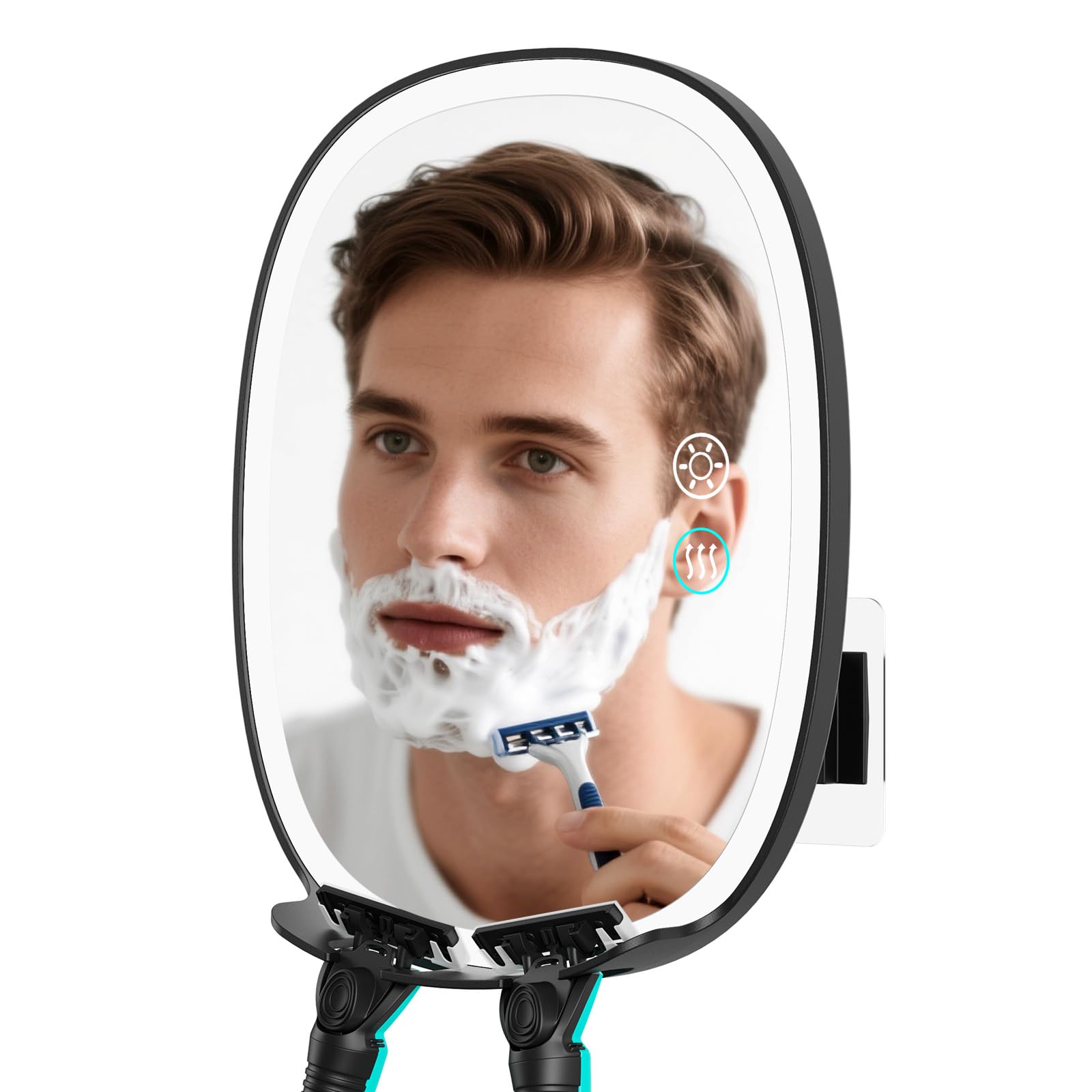 Photo 1 of COSMIRROR Heated Shower Mirror Fogless for Shaving, Lighted Shaving Mirror with 2 Razor Holders, 5000mAh Rechargeable No Fog Mirror for Shower with Light, Adhesive Steam Free Shower Mirror for Men