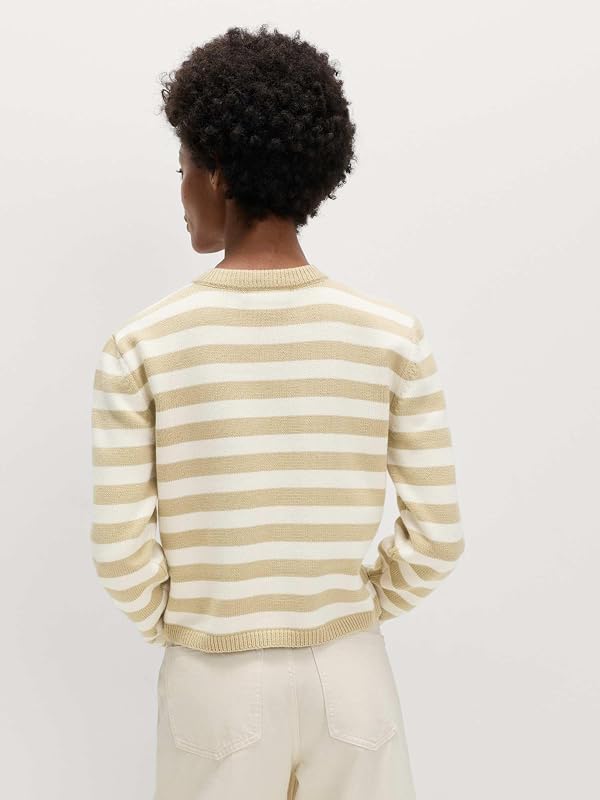 Maglione Corto a Righe in Misto Cotone da Donna Crema