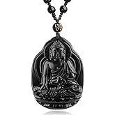 TIKCAUZ Black Obsidian Necklace Natural Crystal Amulet Protection Pendant with Adjustable Rope Lucky Talisman Necklaces Jewelry Gift for Men Women