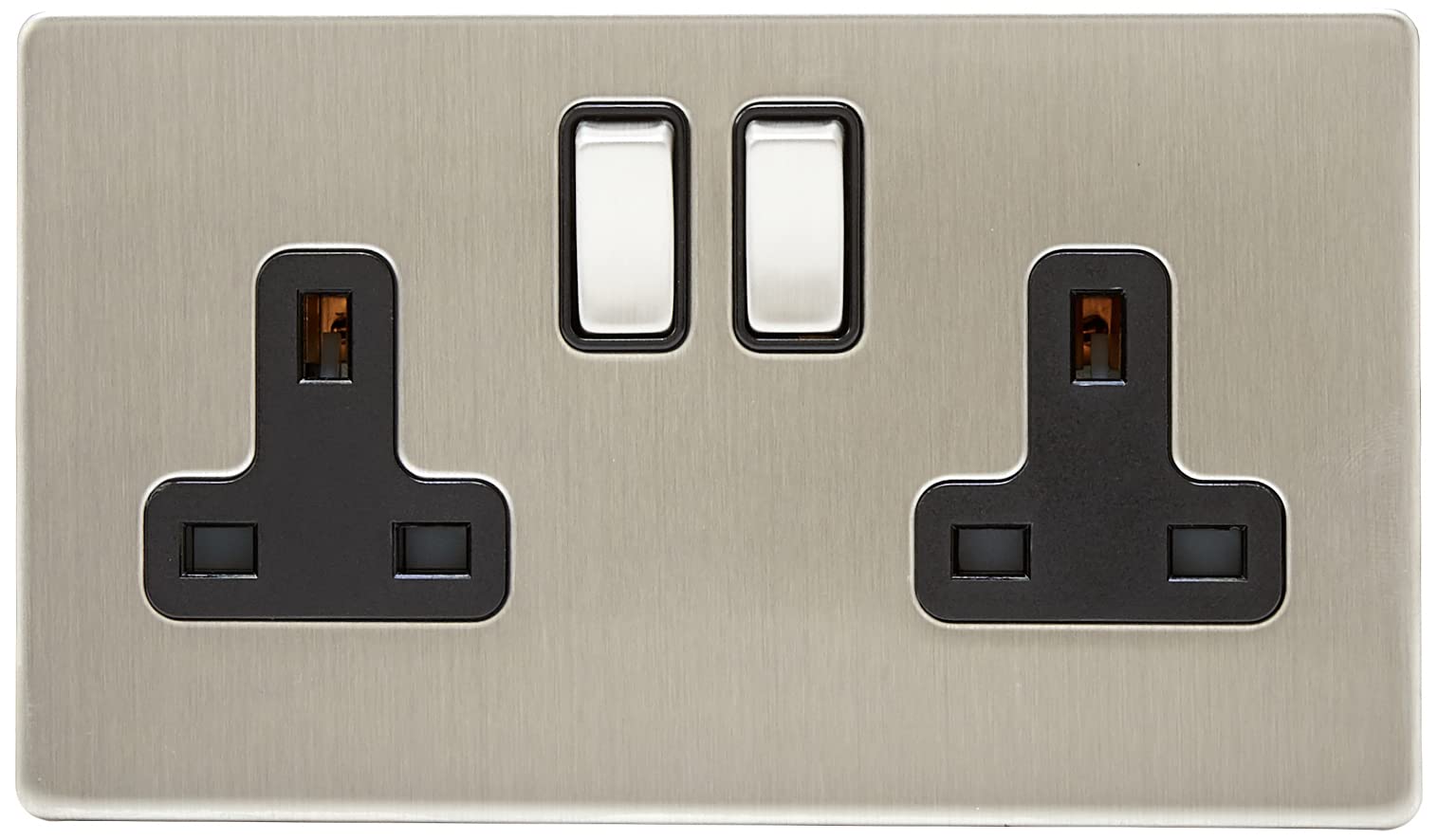 AET SL2GSOCBS 2 Gang 13 A Screwless Socket with Black Insert Metal Rocker Switch