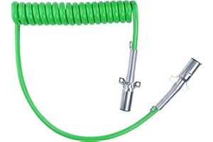 Ailbiuko 7 Way Coiled Cord 15 FT Green ABS Electrical Power Cords Coil Pigtail Power Wire Heavy Duty Cable for Semi Truck Trailer Tractors