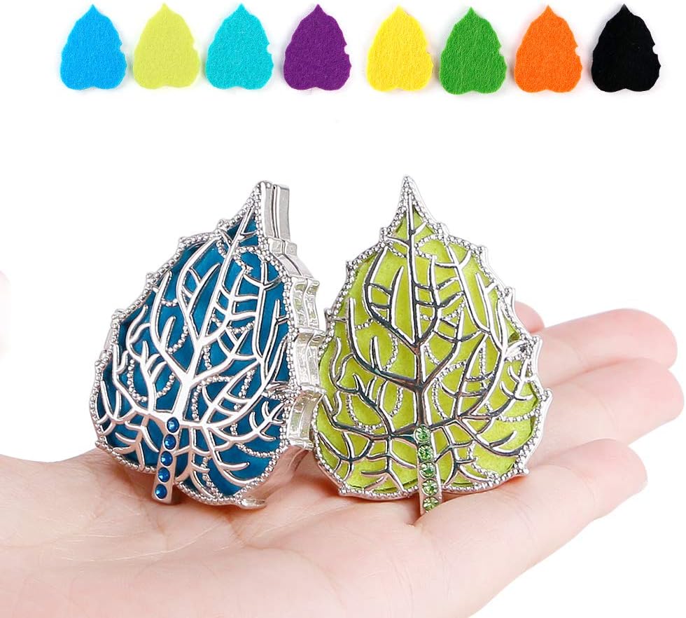 RoyAroma 2PCS Aromatherapy Essential Oil Car Diffuser Vent Clip Leaf Shape Locket with 8PCS Felt Pads
