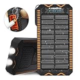 X-DRAGON Solar Charger, 15000mAh Solar Power Bank with Cigarette Lighter, Dual Super Bright LED Light Water-Resistant Dustproof Shockproof Dual USB Phone Charger for iPhone, Cell Phone-Orange