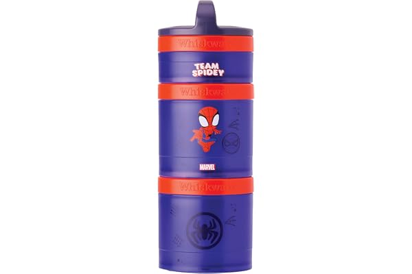 Whiskware Spider-Man Team Spidey Stackable Snack Containers for Babies, Kids, and Toddlers, 3 Stackable Snack Cups for School or Travel, Cupholder Friendly, Peter Parker