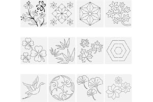 FREEBLOSS 12Pcs Sashiko PET Stencils Sashiko Template Template for Hand Quilting Japanese Geometric Patterns Templates Embroidery Stencils 5.5 * 5.5''