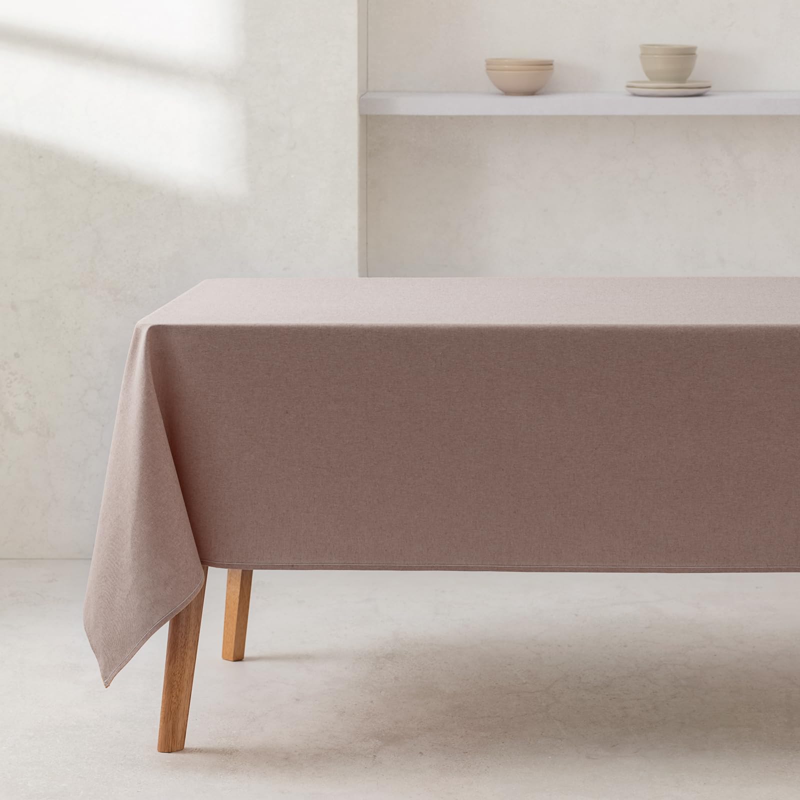 GAMUSI Tablecloth Plain Fabric Organic Cotton Waterproof Stain Resistant Rectangular Taupe 140 x 100 cm