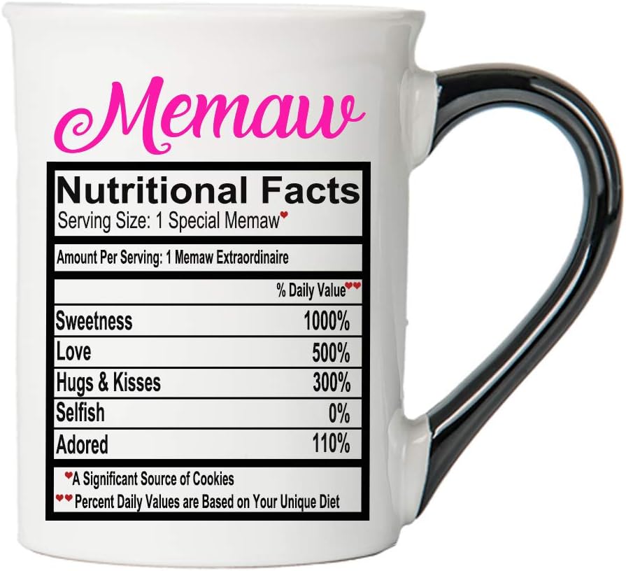 Cottage Creek Coffee Mug, Large Memaw Coffee Mug, 18oz Ceramic Food Label Memaw Coffee Cup [White]