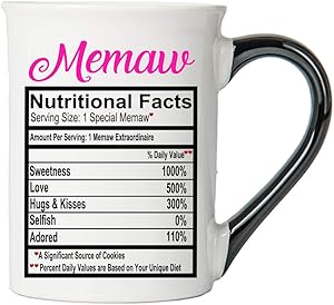 Cottage Creek Coffee Mug, Large Memaw Coffee Mug, 18oz Ceramic Food Label Memaw Coffee Cup [White]