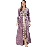 ODIZLI Muslim Kaftan Abaya Moroccan Fashion Autumn Winter Long Sleeve Velvet Dress for Eid Ramadan
