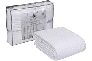 HILLFAIR 100% Combed Cotton Blanket– King Size Bed Blankets– Warm Soft All Season Breathable Lightweight Summer Blankets– Waffle Weave Home Decor Bed Blanket- White King Bed Cotton Blankets/Bedcovers