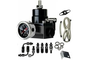 Aikosin Universal Adjustable Aluminum Fuel Pressure Regulator Kit Oil 0-100psi Gauge -6AN 6AN Fuel Line Hose Fitting Connectors Kit Black