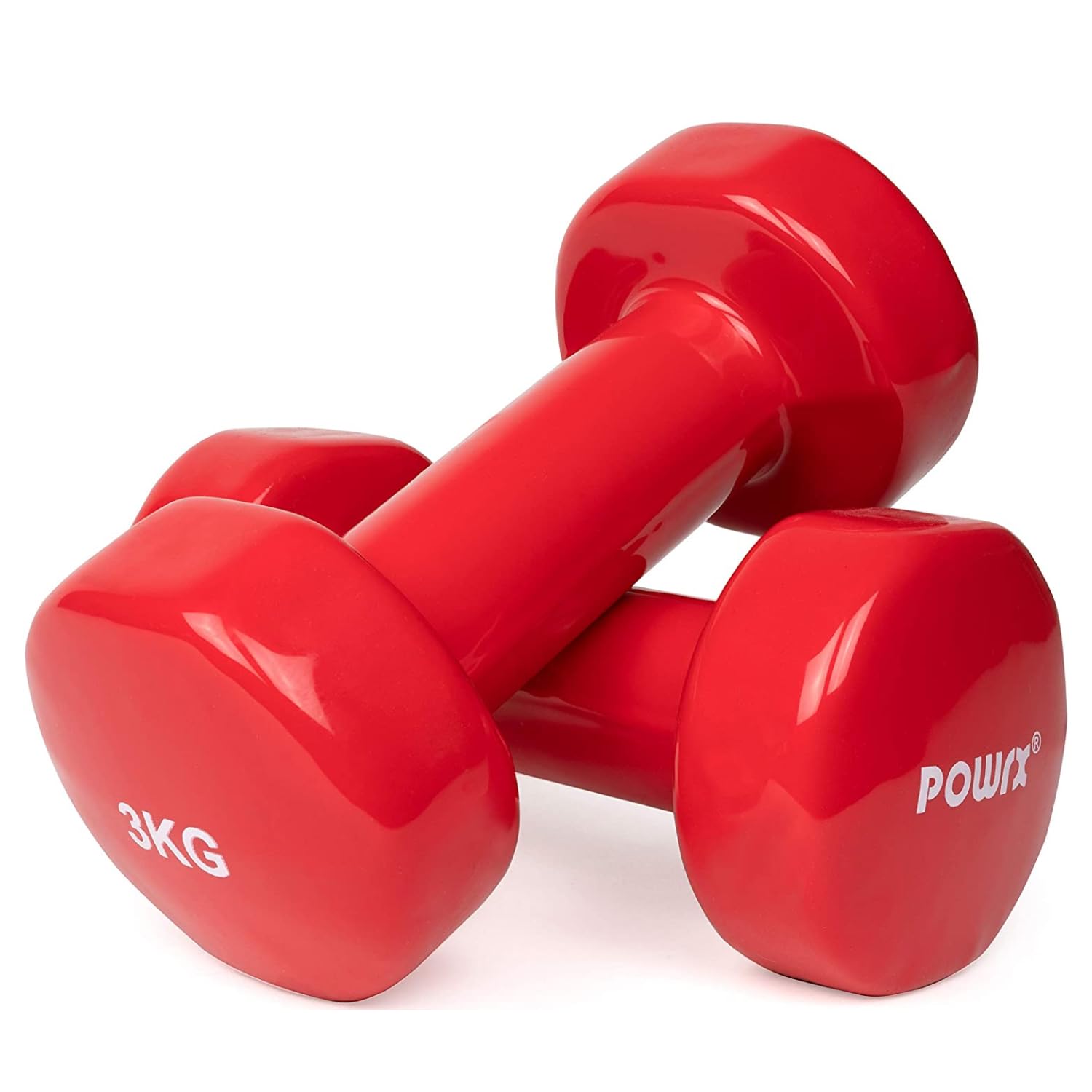 POWRX Vinyl Dumbbell Sets 0.5kg - 10kg | 1lbs-22lbs - Ideal hand weights sets for women, 6.9" long and 1.4 inches in diameter, 2 x 3 kg, Red Image