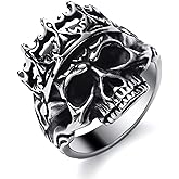 KIRTIJW Skull Rings for Men Stainless Steel Skull Ring Gothic Biker Rings Jewelry for Men Boys Size 7-13