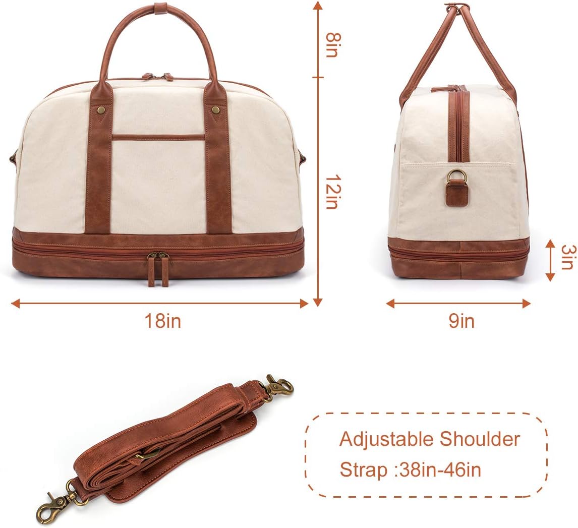  | Weekender Bag for Women Canvas Overnight Bag Large Travel Bags for Women Carry on Shoulder Duffle Bag With Shoe Compartment, Perfect for Travel/Daily Use/Birthday Gift (Beige) | Travel Duffels